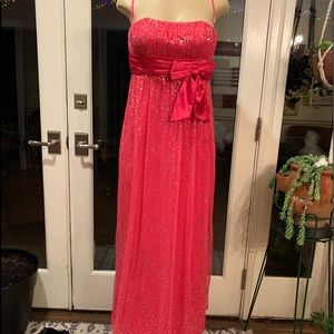 Faviana Couture, size 4, hot pink with sparkles.  Great for prom or sweet 16.